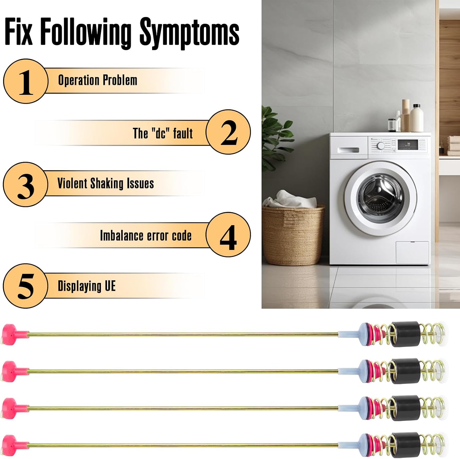 Washer Suspension Rods, 4-Pack Upgraded DC97-05280W Washer Damper Suspension Rods Compatible with Samsung Washing Machine wa45h7000aw/02, wa456drhdsu/aa, wa54m8750av/a4, Wa400p jhdwr/aa 01