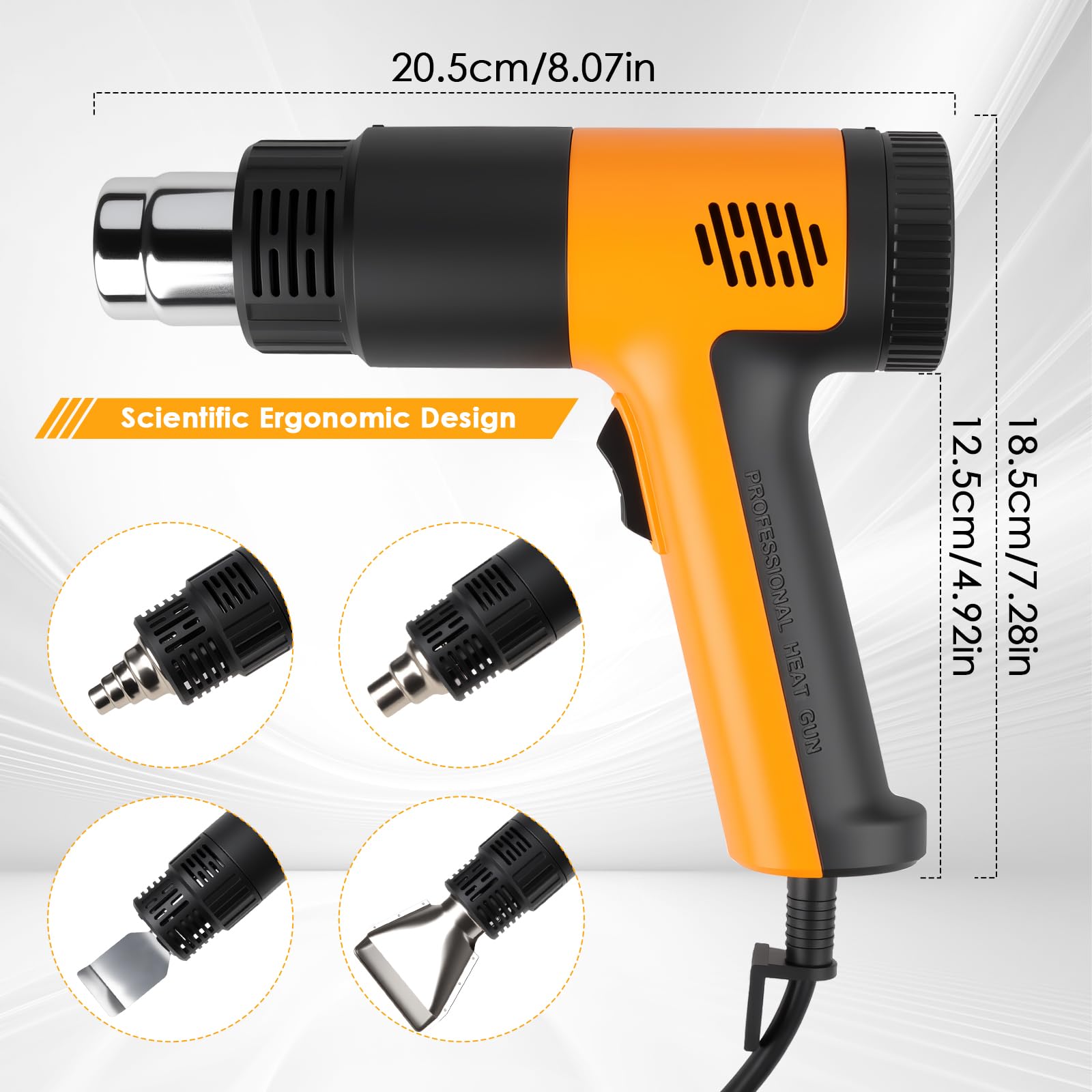 Pistola ad aria calda da 2000 W, struttura dell'ugello con protezione da scottature, temperatura e flusso d'aria regolabili da 50 °C a 700 °C, con protezione da sovraccarico e ideale per fai da te