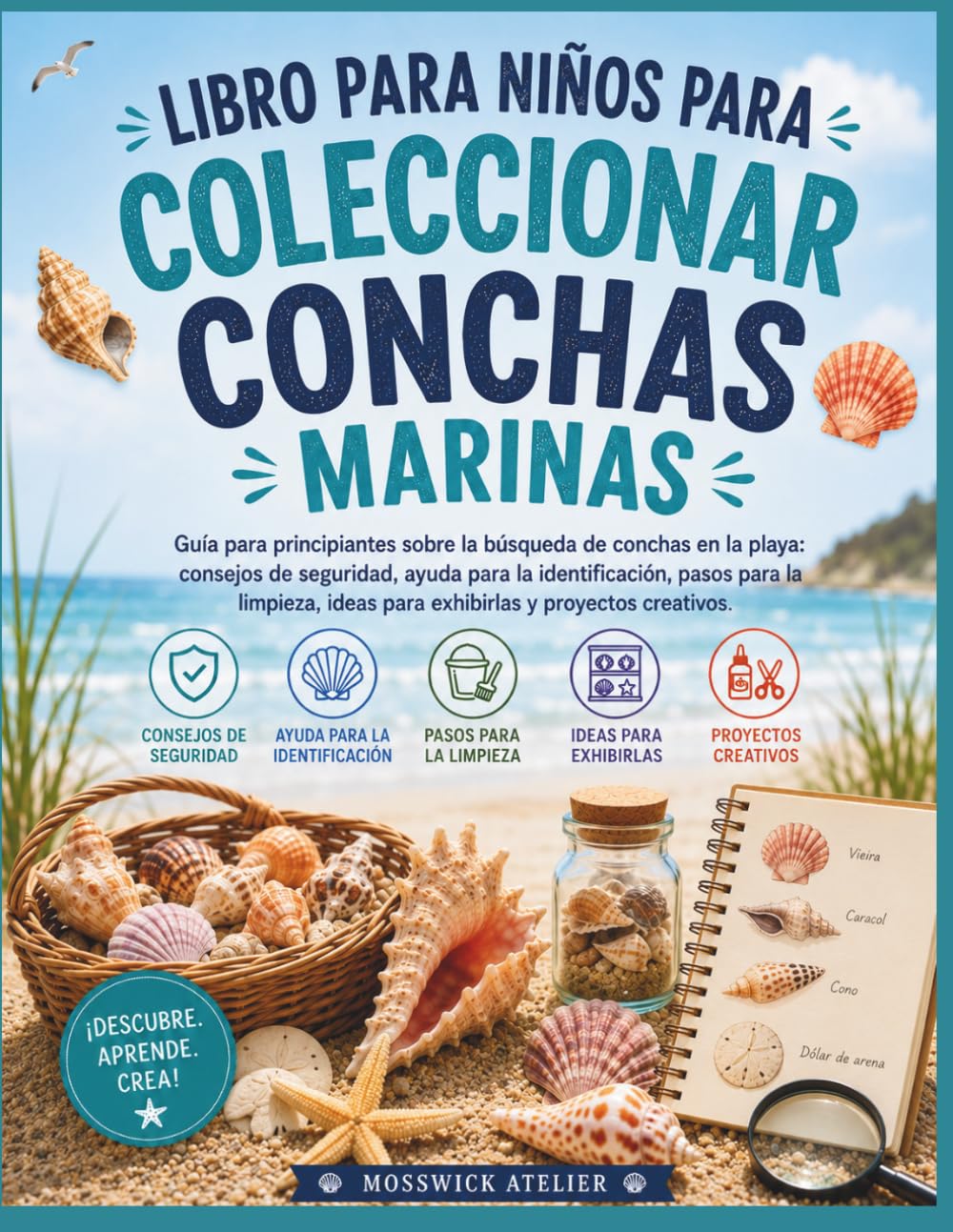 LIBRO PARA NIÑOS PARA COLECCIONAR CONCHAS MARINAS: Guía para principiantes sobre la búsqueda de conchas en la playa: consejos de seguridad, ayuda para ... ideas para exhibirlas y proyectos creativos.