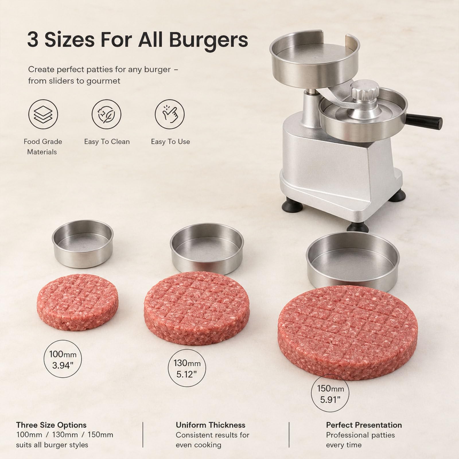Hamburgatrice Pressa per Hamburger in Acciaio Inossidabile, Pressa Hamburger Professionale Manuale, Componenti Lavabili in Lavastoviglie, con Garanzia di Soddisfazione