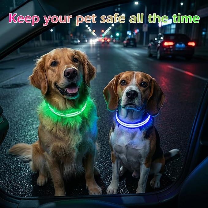 Collar LED Recargable para Perro, Ajustable 15-19 pulg, Verde miniatura 6