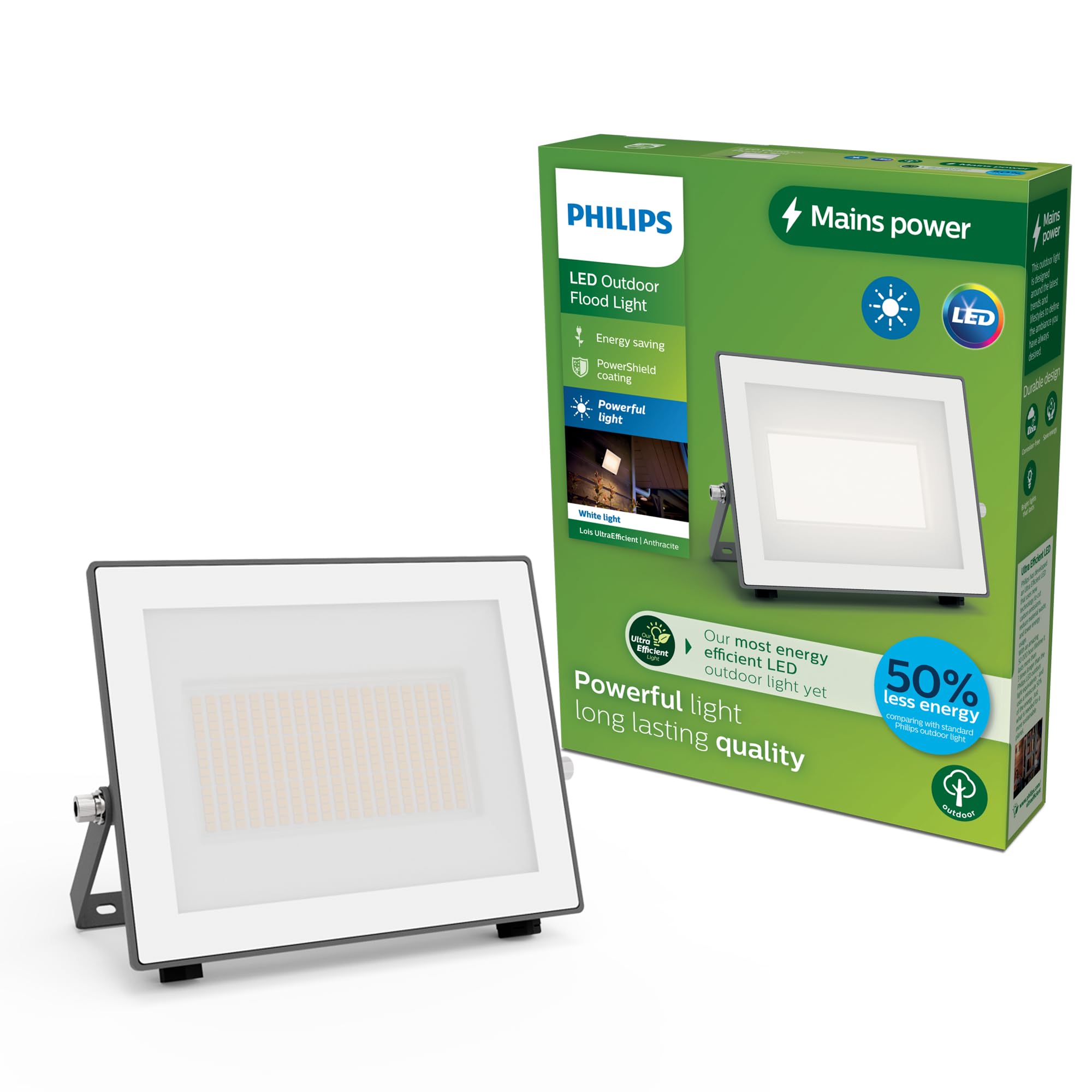 Philips Lois ultraeffizienter Flutlichtstrahler für den Außenbereich, exkl. Bewegungssensor, 24 Watt, 3000K weißes Licht, Anthrazit