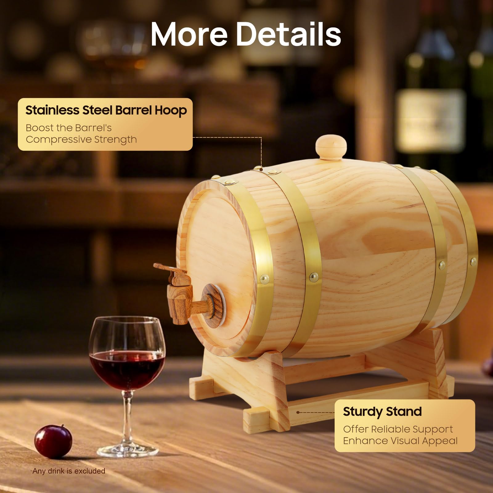 Barril de madera pequeño de roble de 3 litros, barril de whisky de madera de roble, barril de whisky con grifo para vino y licores, decoración de madera original