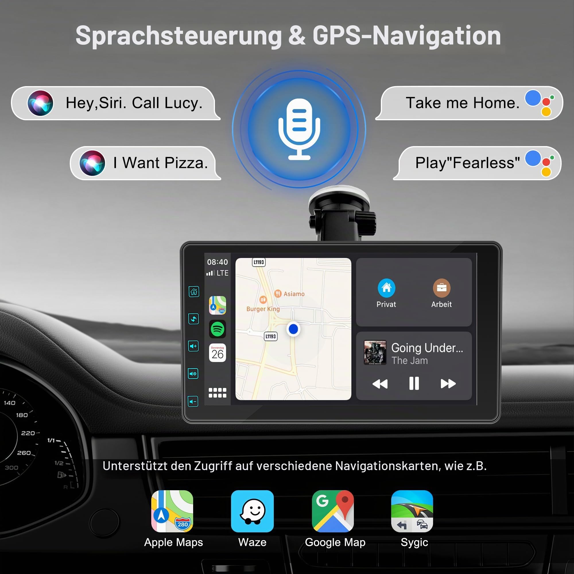 [Wireless] 7" Wireless Autoradio with Carplay & 1080P Reverse Camera,Portable Touch Screen Car Play GPS Navigation for Car,Car Audio Receivers with Mirror Link, Android Auto,Bluetooth,FM, Siri