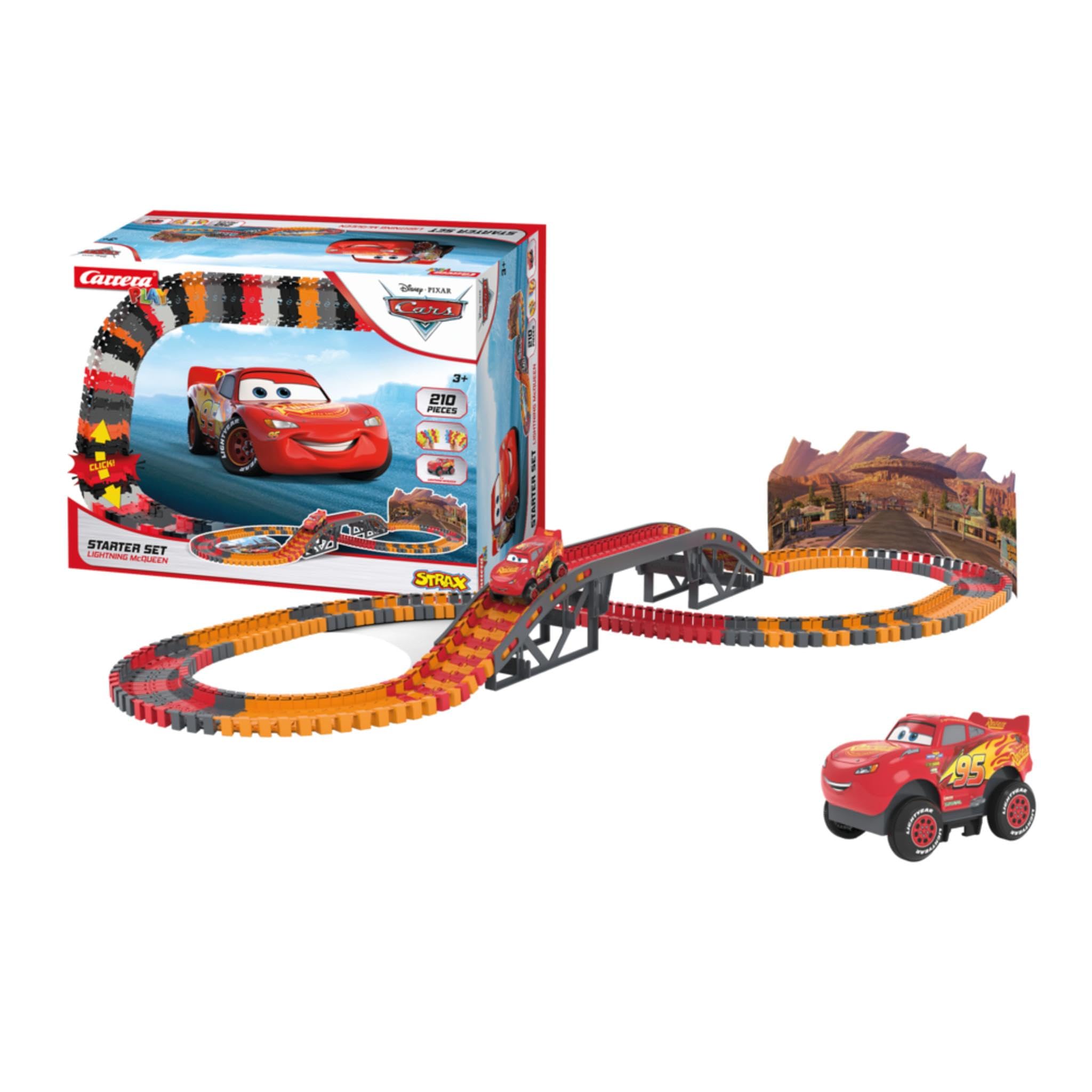 Carrera Strax Disney Pixar Cars Starter Set, Building Set with Lightning McQueen and 210 Pieces, Flexible Stick System, Mechanical Vehicle, Creative Toy for Children