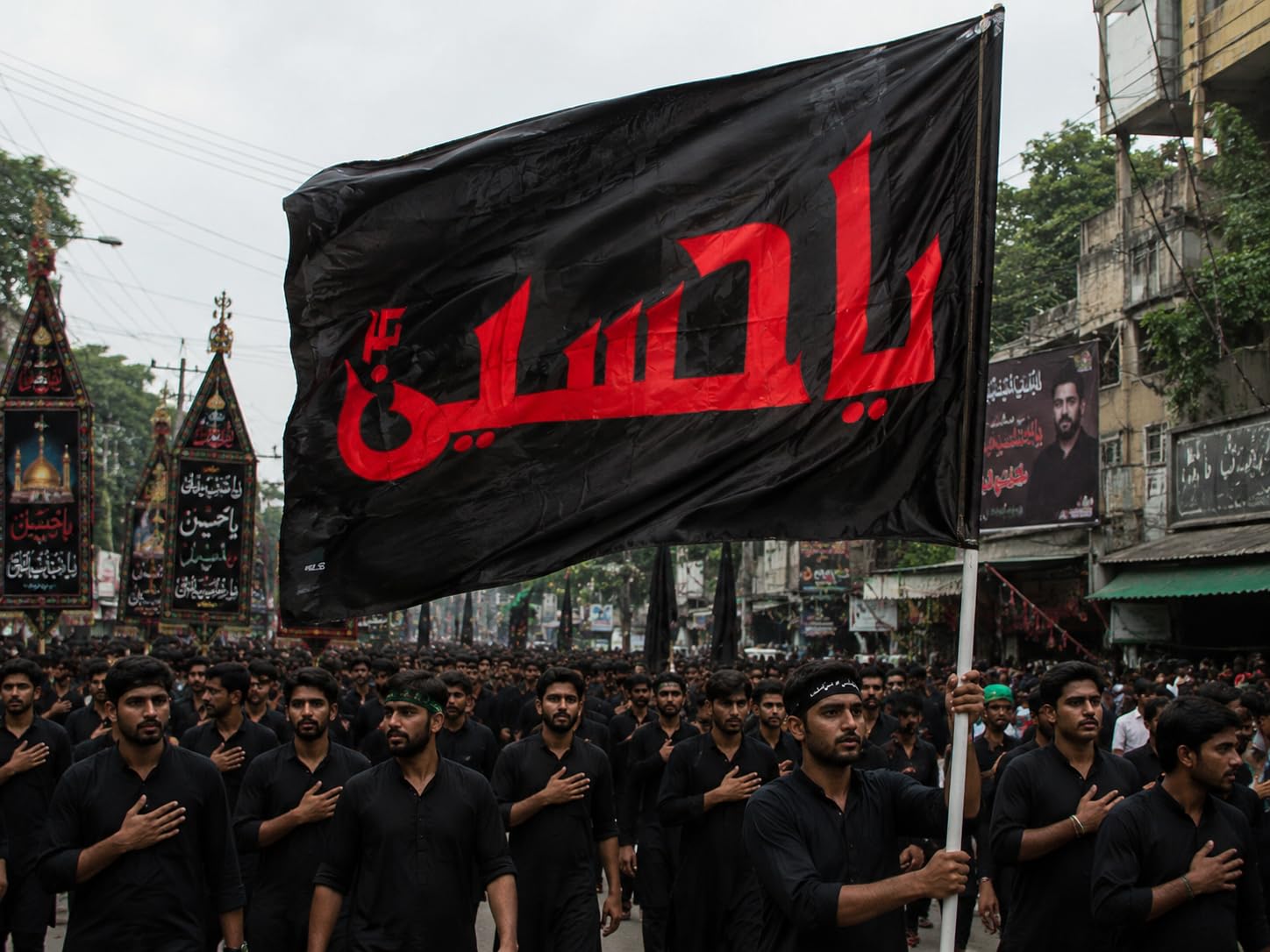 Imam Hussain Dome Flag, Black, Replica-picture-14