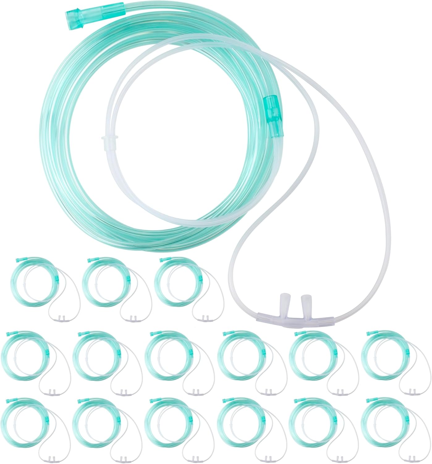 Nasal Oxygen Cannula Flared Tip 7Ft (2.1m) Adult, Standart Connector Tip Latex Free, Soft Tubing, Crush Resistant Light Green OXY Cannula (15)