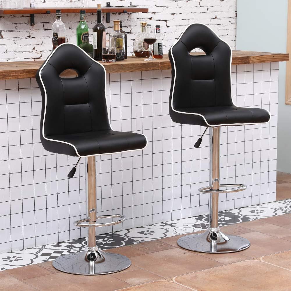 Buy Nozama Black Counter Stools Set Of 2 Height Adjustable Bar Stool With Footrest Breakfast Bar Stools Kitchen Pu Leather Swivel Bar Stools Online In Indonesia B08dnpqrcs