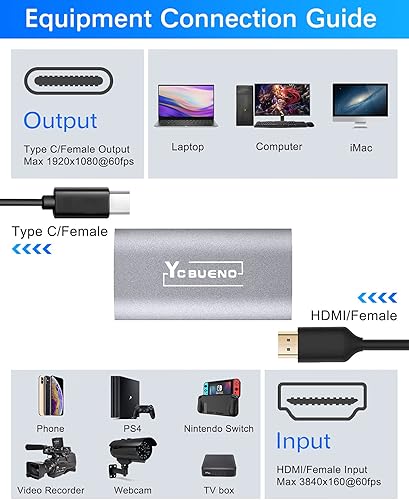 Miniatura 2 de YCBUENO Tarjeta de captura de video - Tarjeta de captura de 4K a 60Hz a tipo C Full HD 1080P60fps para transmisión en vivo, DSLR, dispositivo de