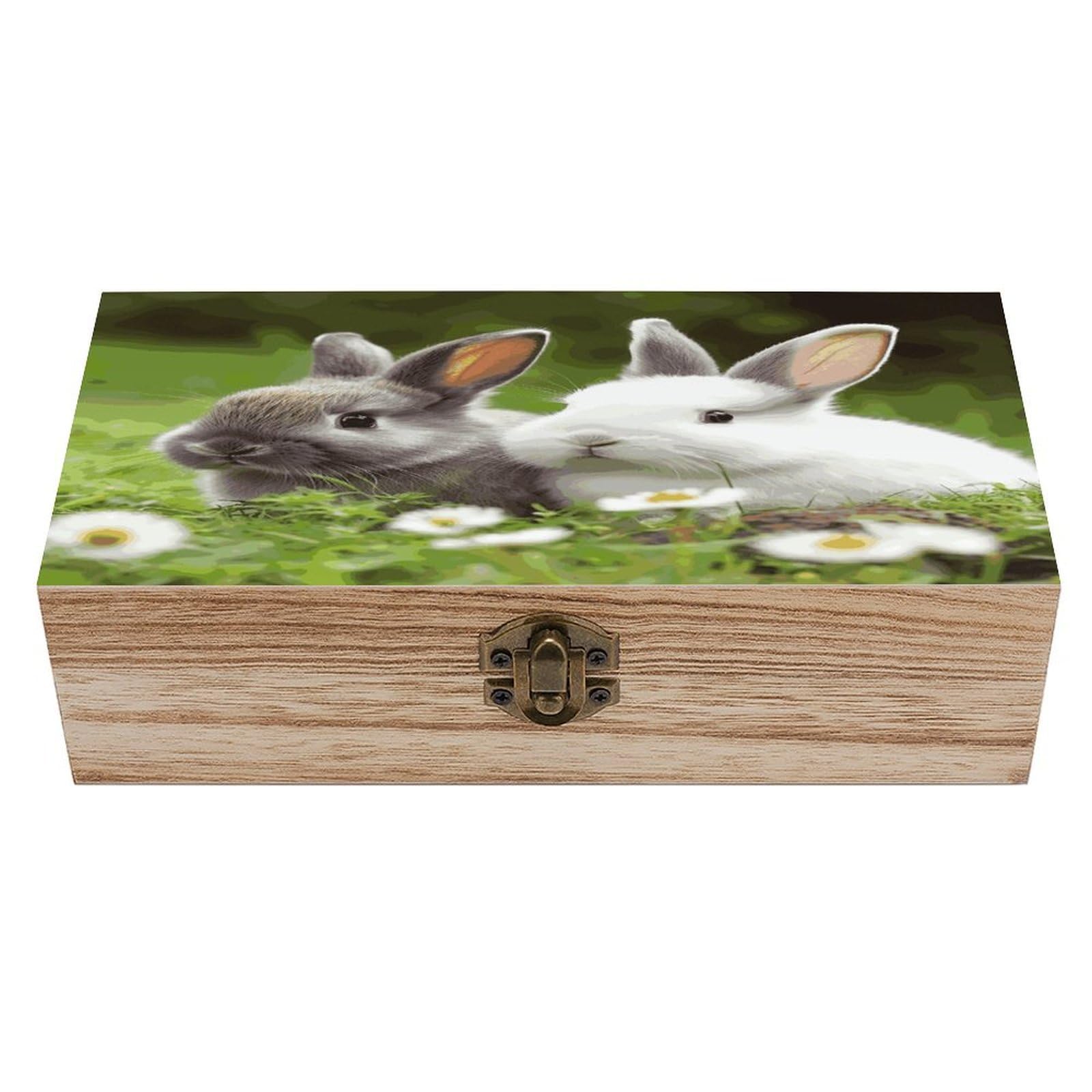 VstaDank Two Little Cute Rabbits Wooden Storage Box Wooden Keepsake Box with Hinged Lid Exquisite Solid Wood Decorative Jewelry Case Memory Box for Jewelry Photos Letters Crafts Trinkets