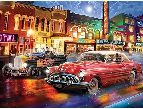 Miniatura 2 de Bits and Pieces - Rompecabezas de 500 piezas para adultos - 18" x 24" - 50s Drag Race - Rompecabezas de 500 piezas de autos clásicos de Larry Jones