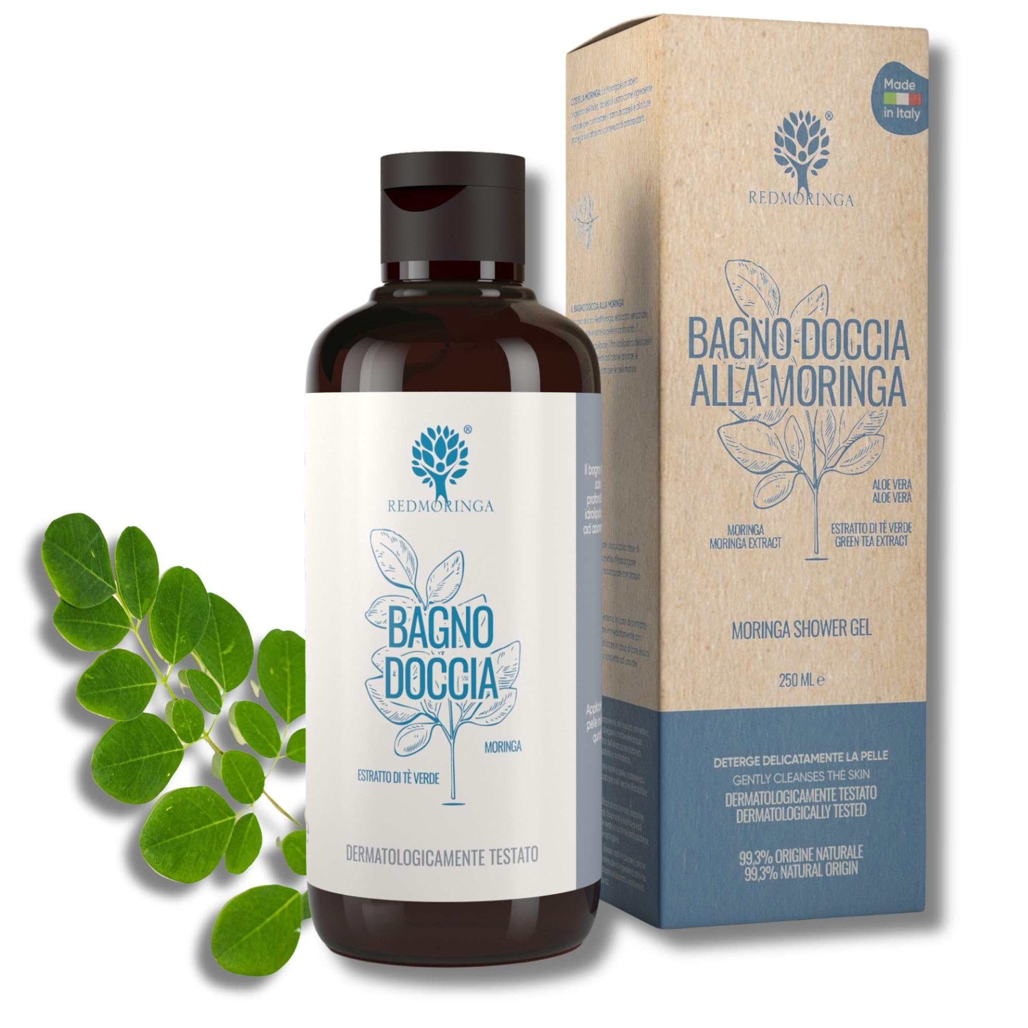 RedMoringa Duschgel Mit Moringa, Hyaluron & Aloe Vera – 250 Ml, 99% Natürlich – Für Straffe, Beruhigte Haut, Ohne Silikone & Parabene