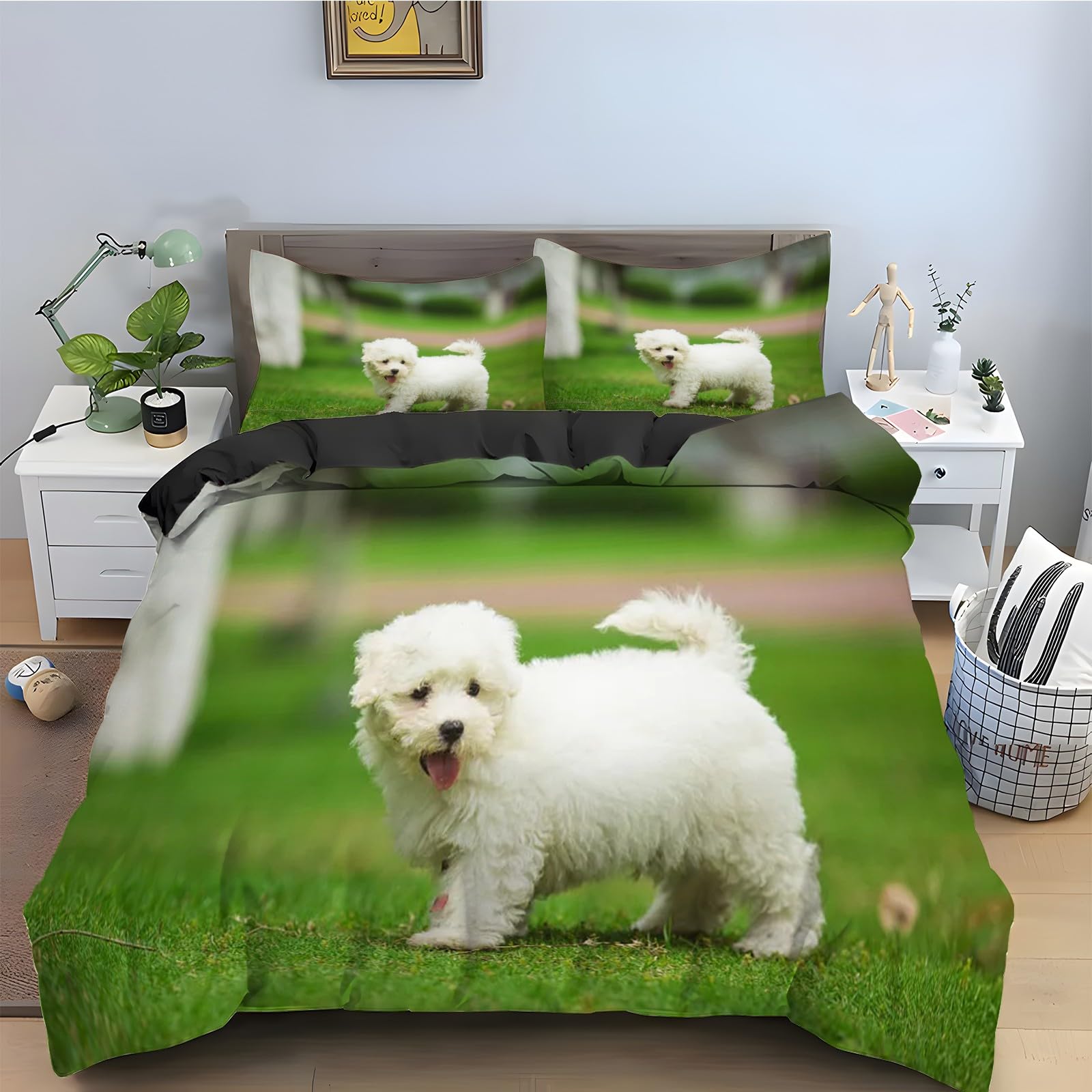 Housse de couette caniche 90x190 avec fermeture éclair pratique et 2 taies d'oreiller
