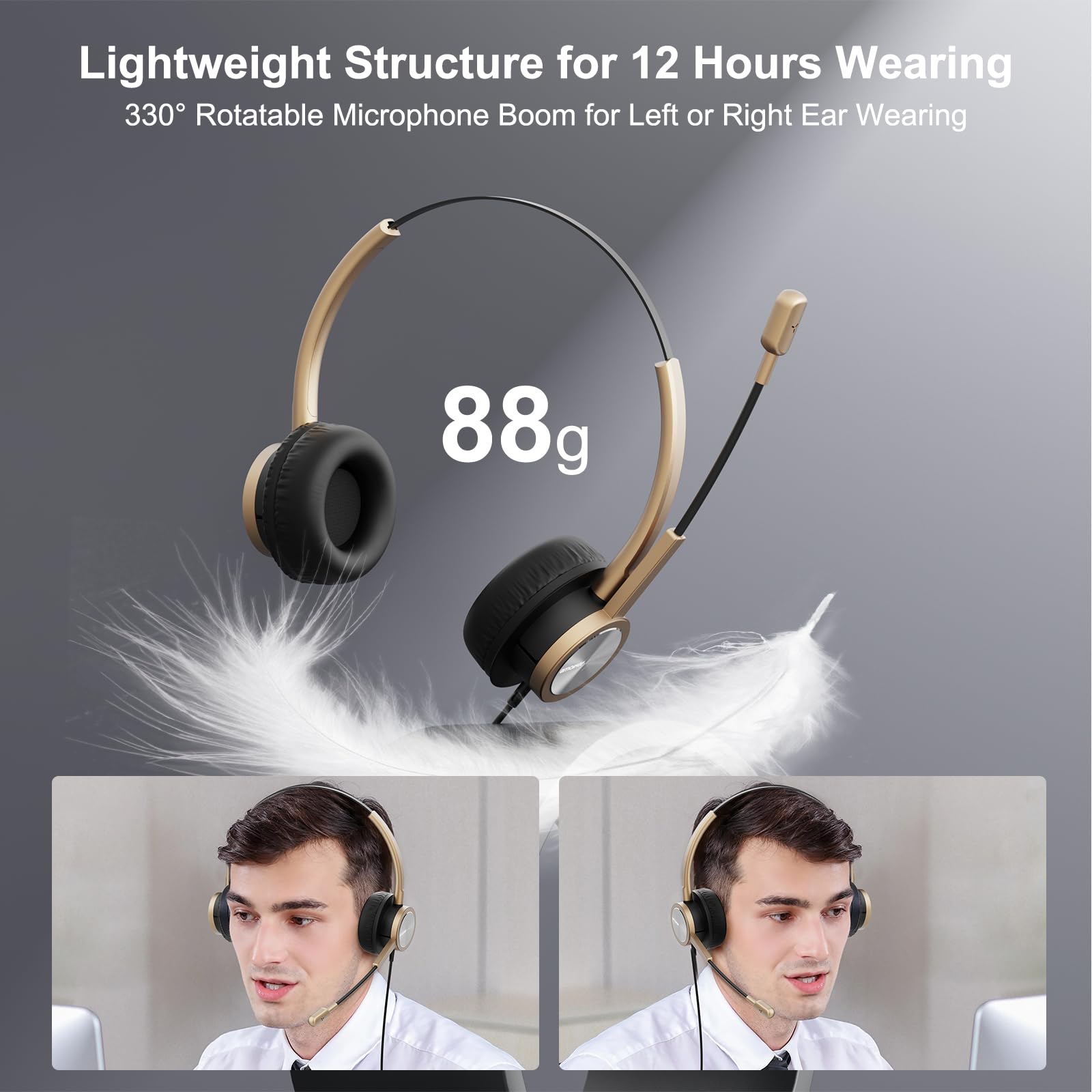 Cuffie USB con Microfono con Filo a Cancellazione del Rumore per PC, Over Ear Auricolari con Microfono per Ufficio Call Center Lavoro Skype Microsoft Teams Zoom Dragon Dettatura Smart Working