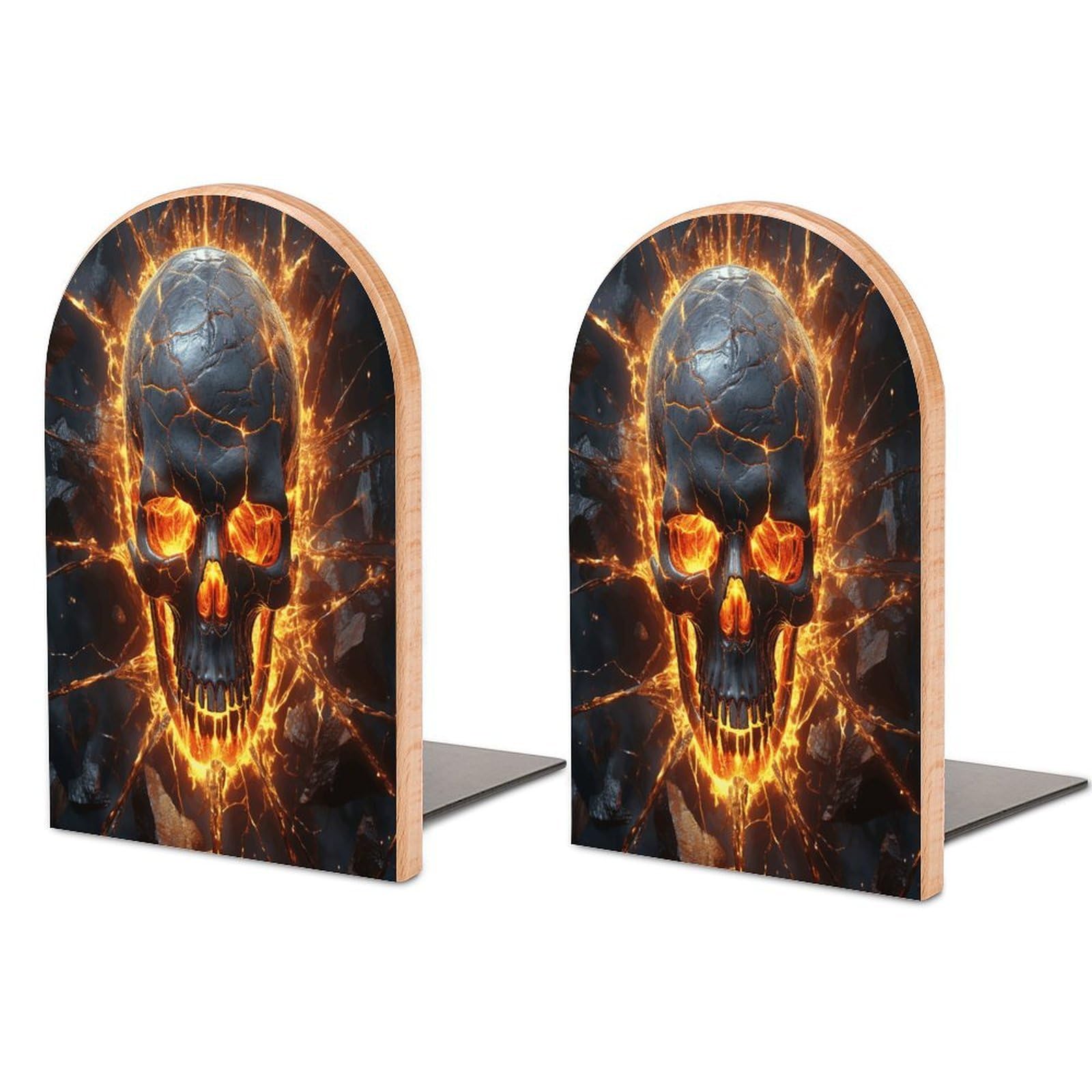 Sujetalibros de calavera de madera con base de metal antideslizante para estanterías