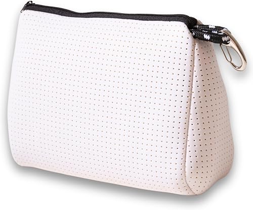 POPUPS Large Makeup Bag with Zipper, White - Waterproof Neoprene Cosmetic Bag 7.7 x 10.75 x 5 inches