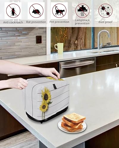 Miniatura 4 de Cubierta para tostadora de girasol de 2 rebanadas, cubiertas pequeñas para electrodomésticos de cocina, cubierta de horno tostadora a rayas de