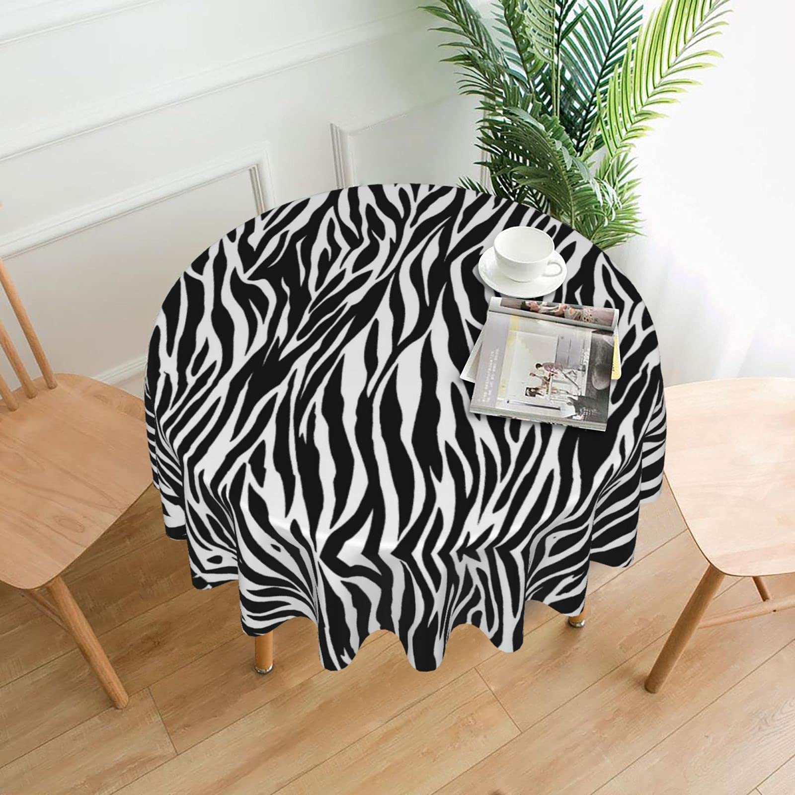 Lawenp Zebra Print Decorative Round Table Cloths - 60 Inches in Diameter for Buffet Tables, Parties, Holiday Dinners.
