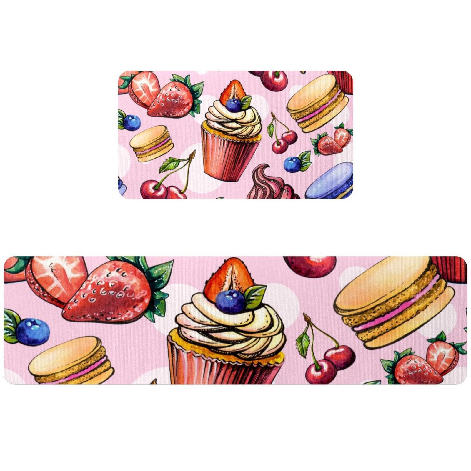 Lot de 2 tapis de cuisine antidérapants motif cupcakes et crème glacée