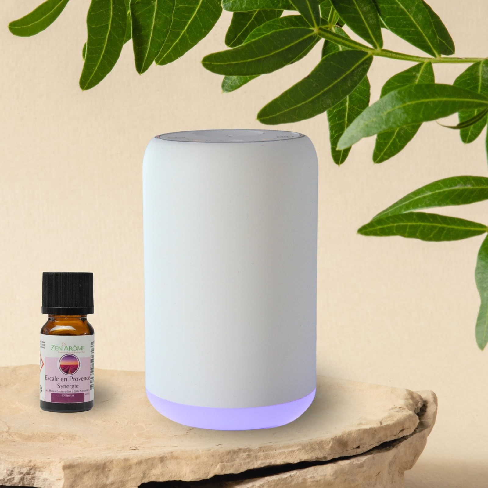 Zen’Arôme Diffuseur d’Huile Essentielle par Nébulisation Nomade Movisia V2, Surface de Diffusion jusqu'à 80 m², Boutons tactiles, Batterie Rechargeable, sans Fil, Lumière LED Intégrée