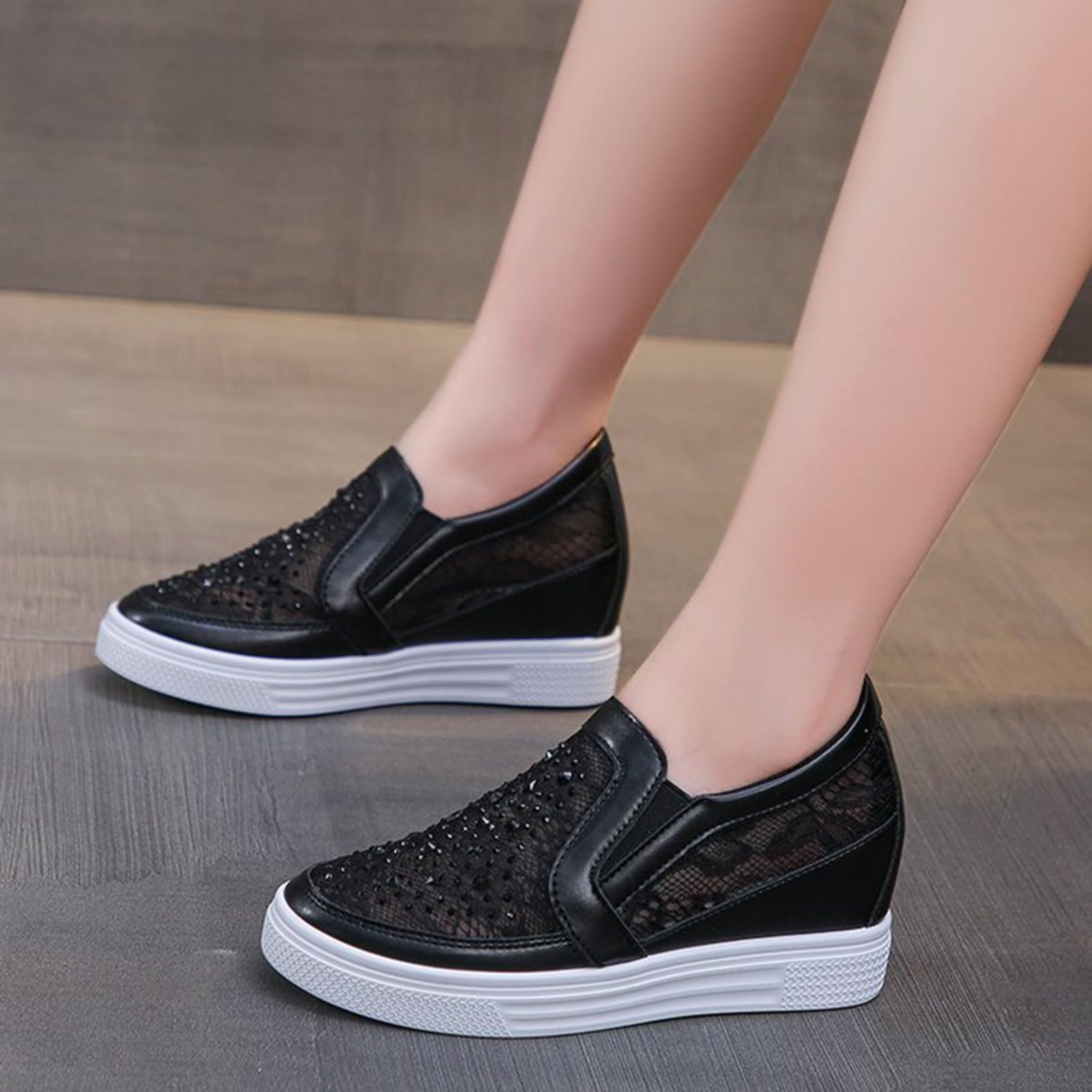 Mocasines de encaje para mujer con malla que aumenta la altura