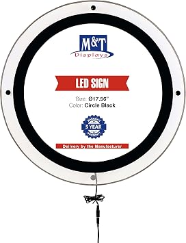 M&T Displays Circle Black LED Acrylic Sign Holder Wall Mounted Edge-Lit Advertising Display Frame - Illuminated Poster Frame Light Box for Office, Store, Cafe, Restaurant, Indoor Display
