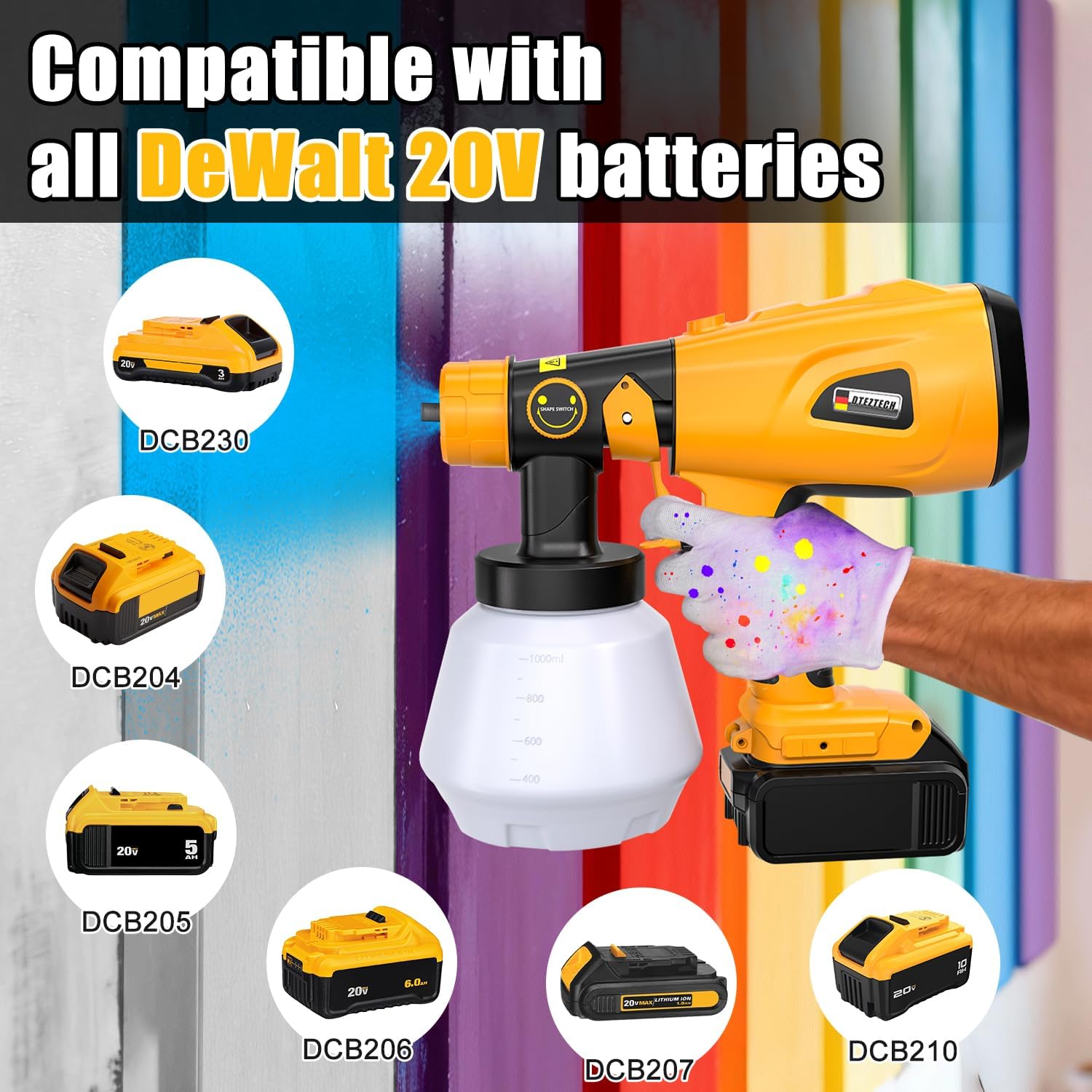 Paint Sprayer for Dewalt 20V MAX Battery, Cordless HVLP Handheld Spray Paint Gun, 200W Brushless Motor with Copper Nozzle, Adjustable Flow for Walls, Cabinets, Furniture & Fences (Tool Only)