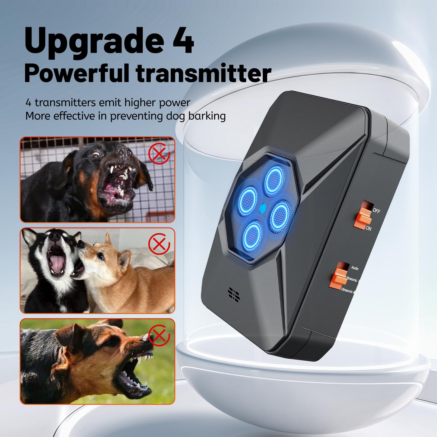 WUGEIN Antiabbaio per Cani, 30 Ft Anti Abbaio per Cani, 3 Modi Ultrasuoni per Cani Interni Esterni Antibell per Cani di Piccola Grandi Taglia Media Anti Bell