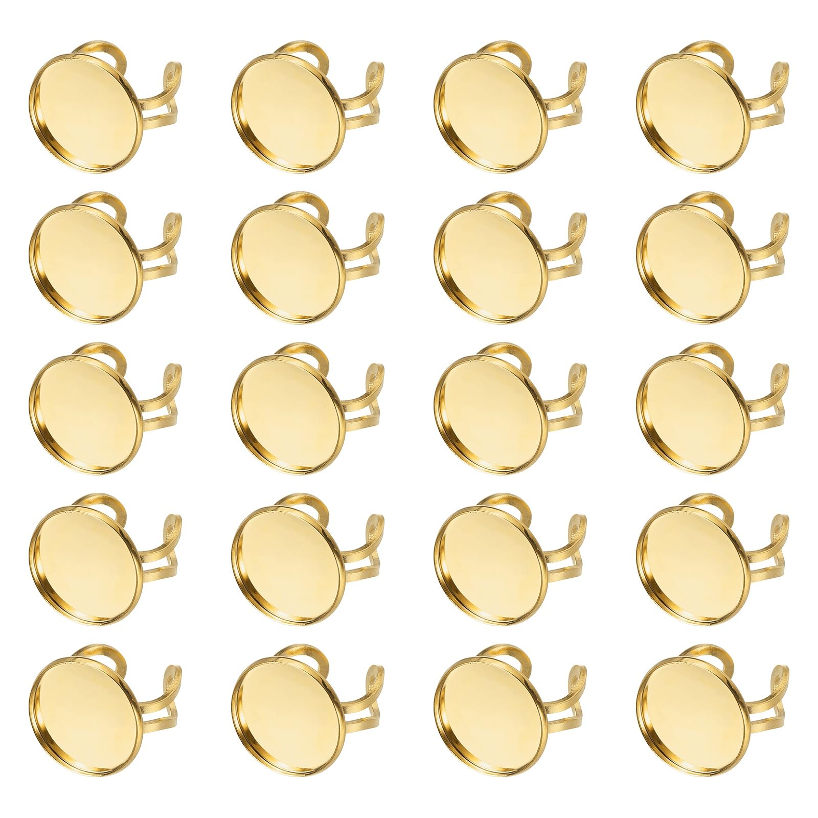 sourcing map 20Pcs Adjustable Finger Ring Base, 20mm Stainless Steel Flat Round Ring Settings Cabochon Base Setting Bezel for Jewelry Making DIY Crafts Findings, Golden