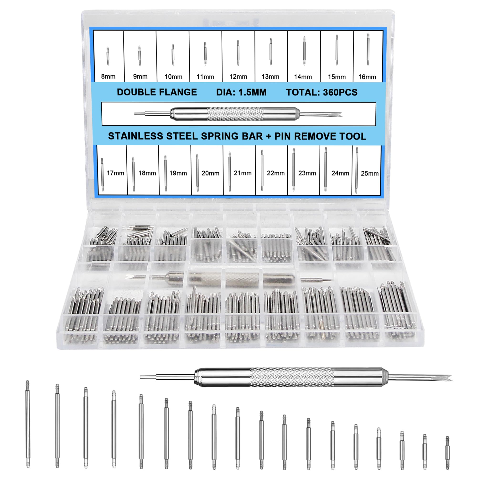 360Pcs 8-25mm Watch Band Pins Diameter 1 5mm Watch Band Spring Bar Link Pins with Strap Link Pin