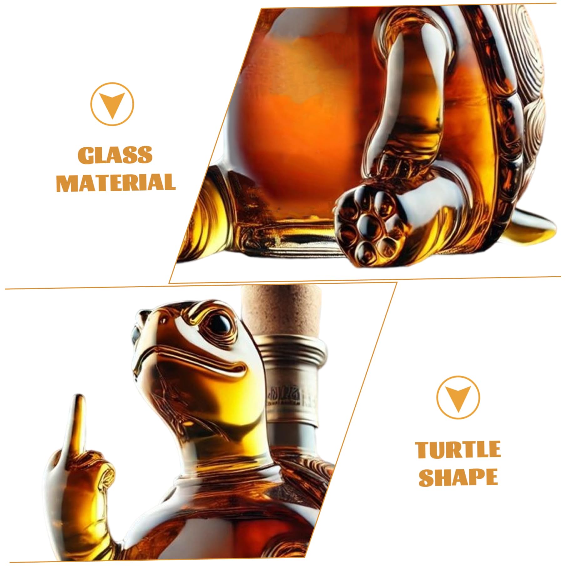 Carafe à Whisky 350 ML Motif Tortue avec Majeur Flacon à Whisky en Verre Transparent 13 x 13 x 18 cm avec Bouchon idéal comme Cadeau.