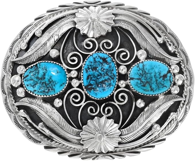 Native American Turquoise Silver Belt Buckle