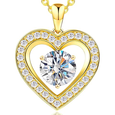 31-Stone Birthstone Heart Necklace for Women | 2ct Moissanite & 30 Sparkling Accent...