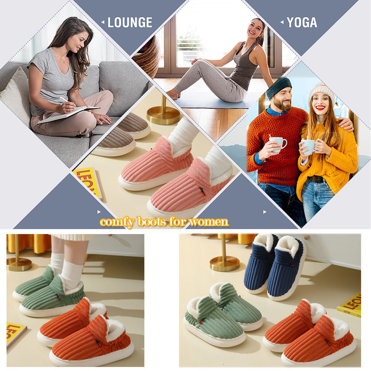 Chaussons Femme Hiver, Pantoufles Chaudes et Douillettes en Forme de Nuage, Antidérapantes pour Intérieur et Extérieur, Unisexe