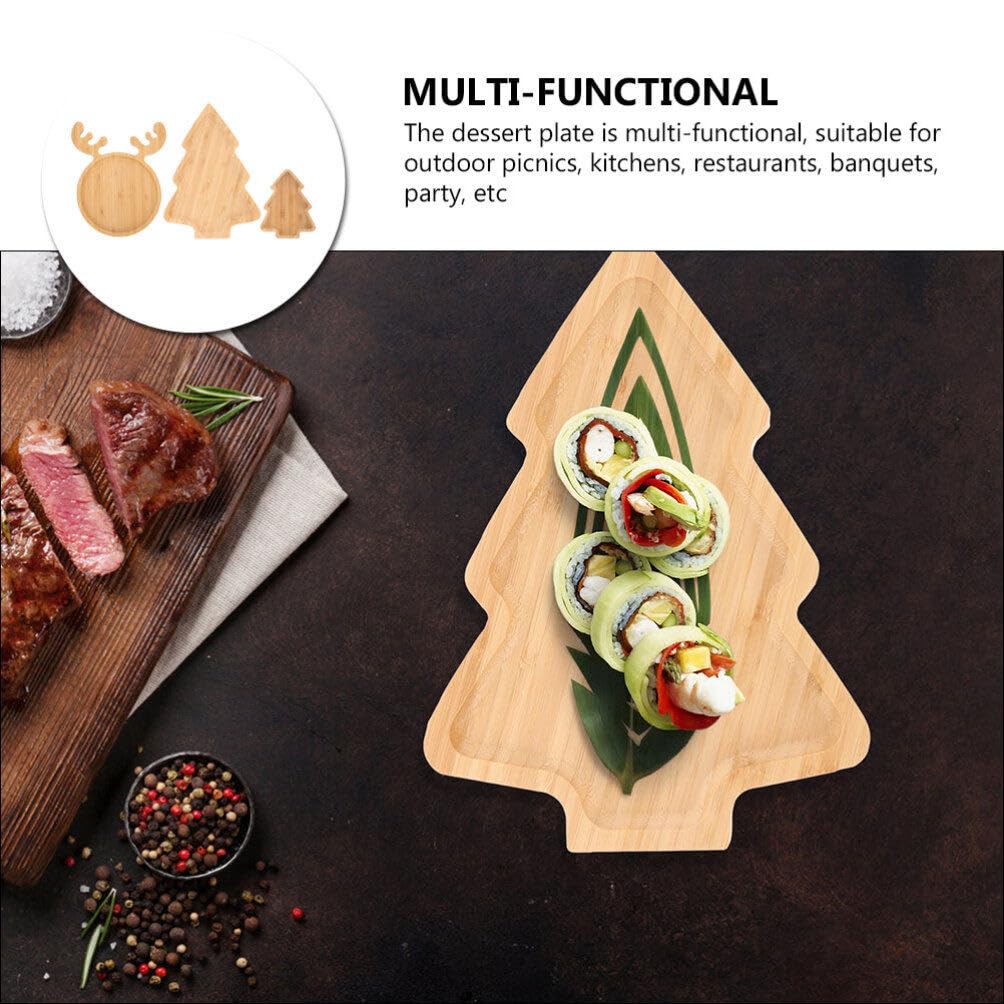 Kichvoe Christmas Tree Plates Wooden Charcuterie Boards Reindeer Serving Trays Wooden Appetizer Tray Christmas Tree Shaped Plate Sushi Dish 3pcs - Image 3