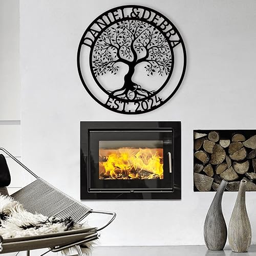 Miniatura 5 de Arte de pared personalizado del Árbol de la vida, decoración personalizada con apellido, letrero de metal para balcón exterior, arte de pared con