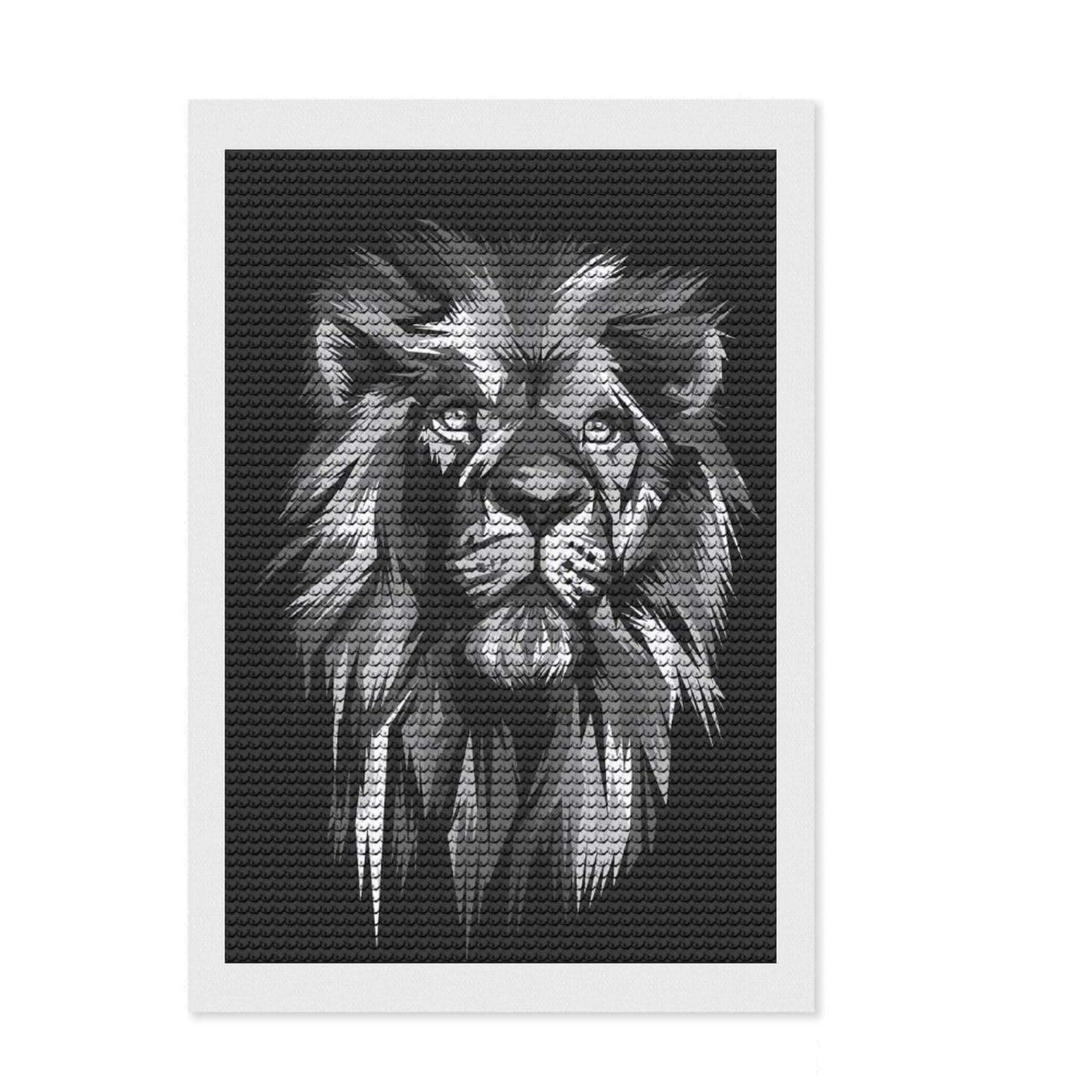 Junmoney Lion Diamond Art Kit 8"x12", Home Wall Decor, for Creative Relaxation, Mindful Craft Activity, Thoughtful Handmade Gift