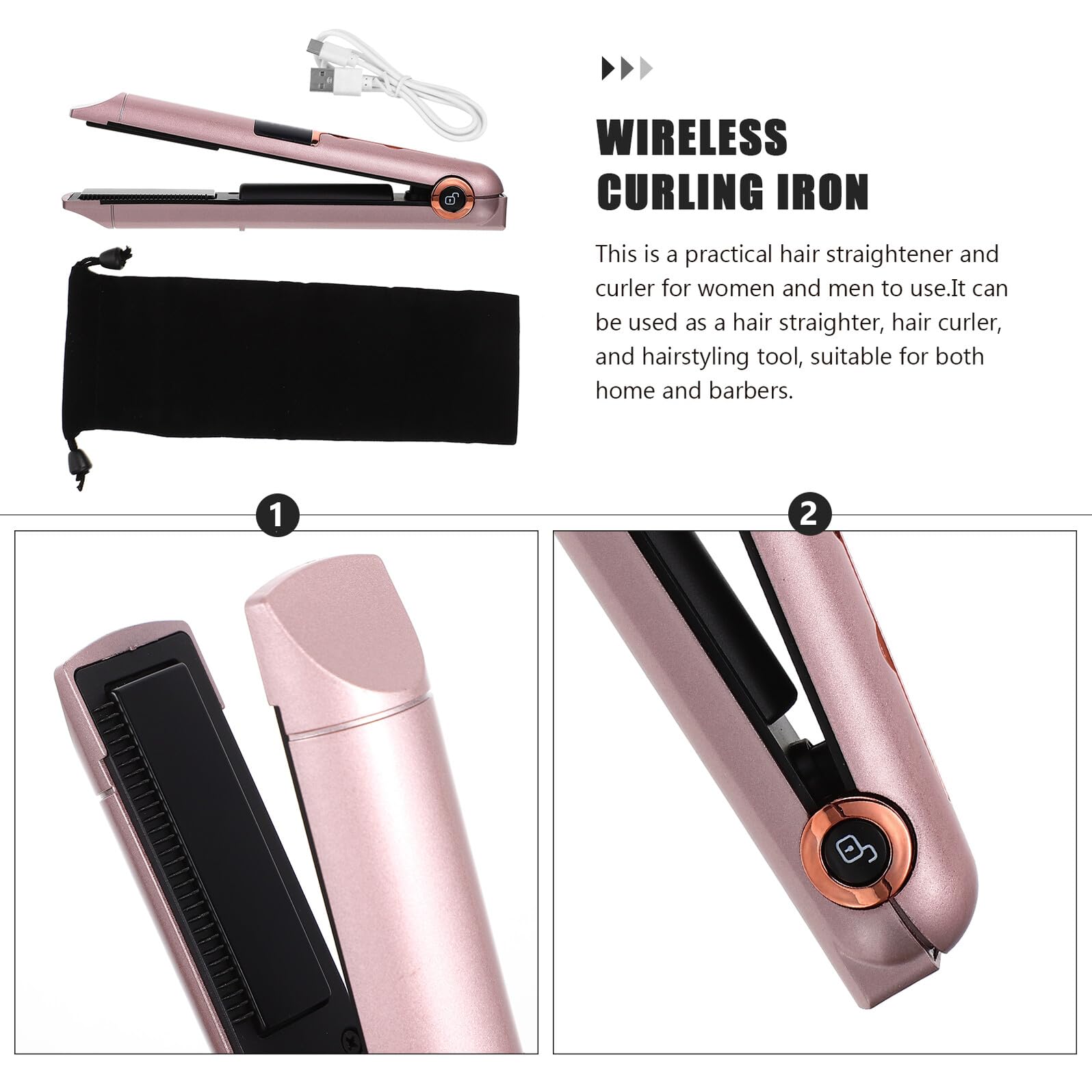 2-in-1 Profi Haarglätter Lockenstabgerät mit 2600mah Akku aus Abs
