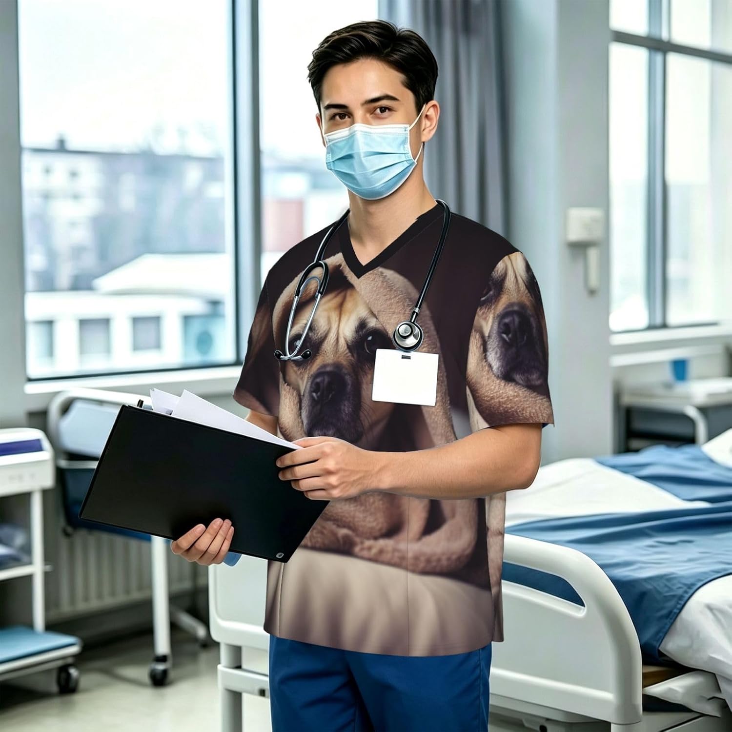 Professional Scrub Tops for Men, Classic V-Neck Workwear with 3 Pockets