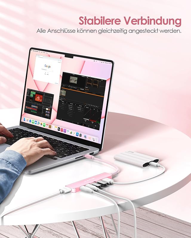 LENTION USB C Hub 6-in-1 - 4K HDMI, 100W PD, USB 3.0 Adapter - MacBook Pro/Air, iPhone 16/15 Kompatibilis - Rózsaarany