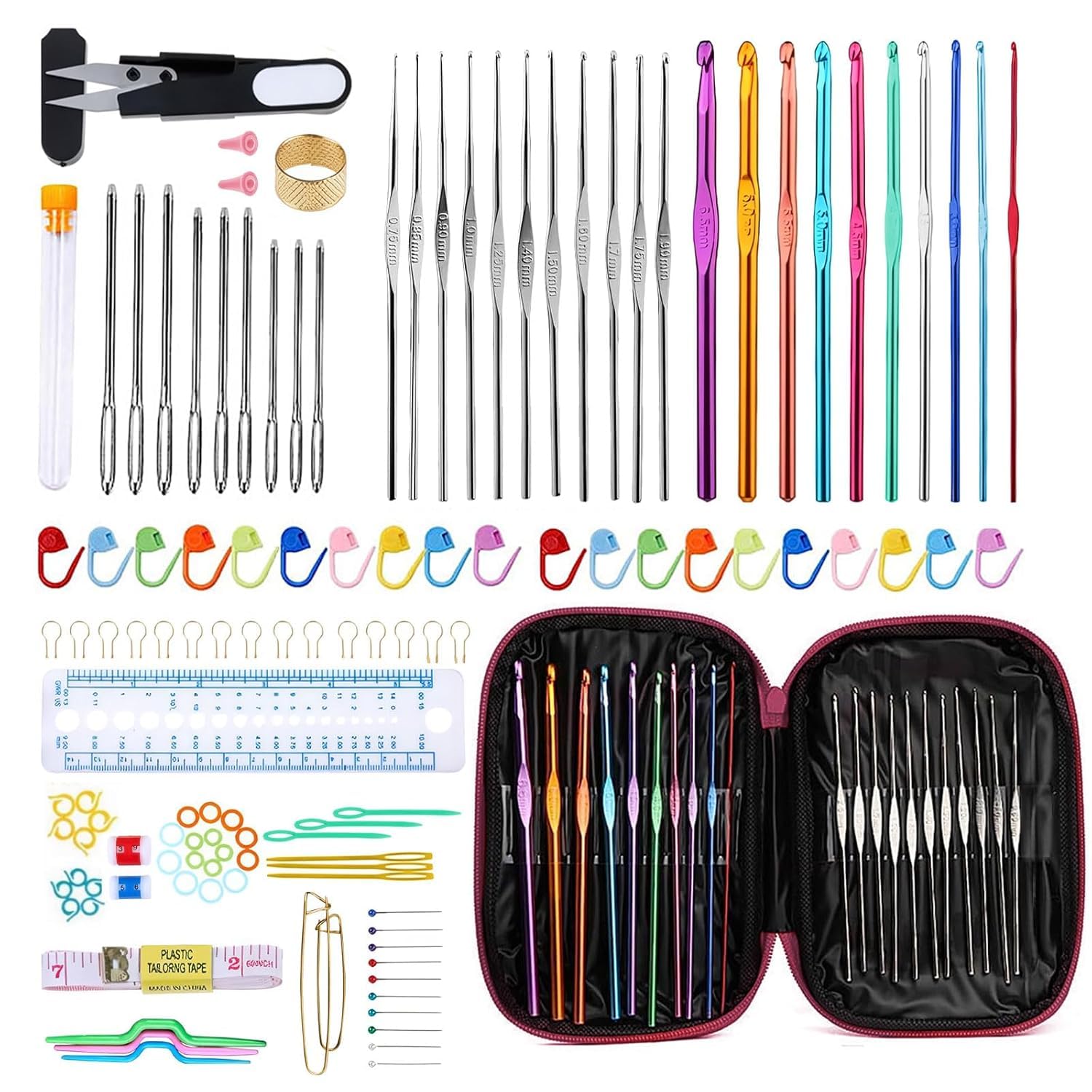 Tusmad 127 Pcs Crochet Kit for Beginners, Crochet Hook Set Aluminum Handle Crochet Needle Accessories with Storage Box Se, with Storage Case, Ergonomic Knitting Needles-image-38