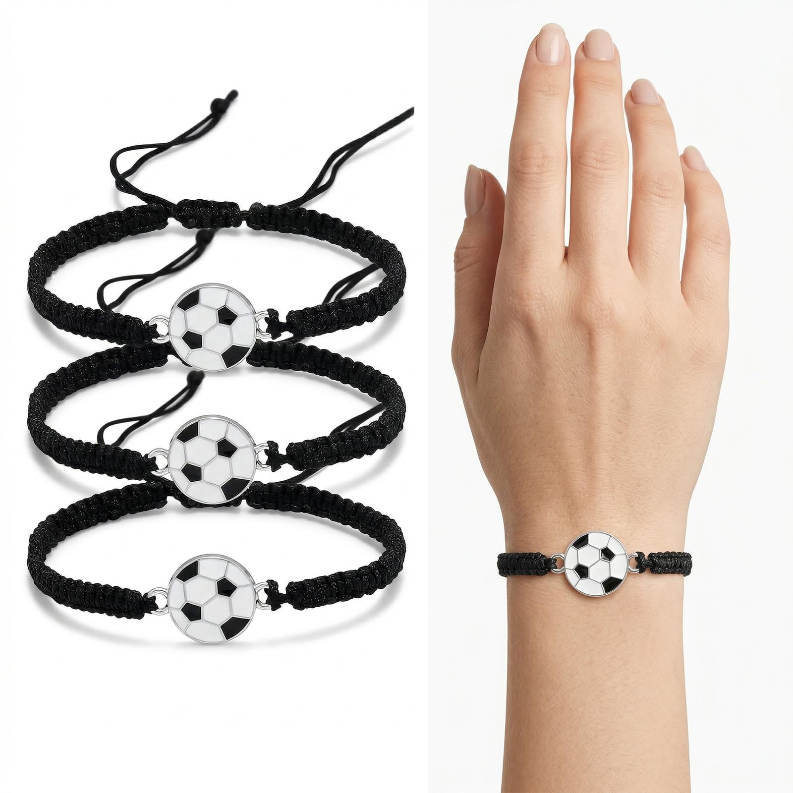 4 Pièces Bracelet Football Enfant et Adulte, Bracelet Tressé Réglable pour Garçon et Fille, Cadeau Anniversaire Foot et Souvenir de Fête Sportive, Accessoire Supporter Football