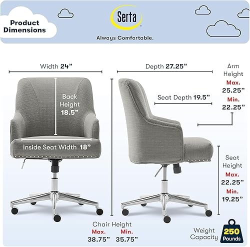 Miniatura 30 de Serta Style Leighton Silla de oficina en casa, tela de sarga rosa fiesta, 27.25 pulgadas de profundidad x 24 pulgadas de ancho x 38.75 pulgadas de