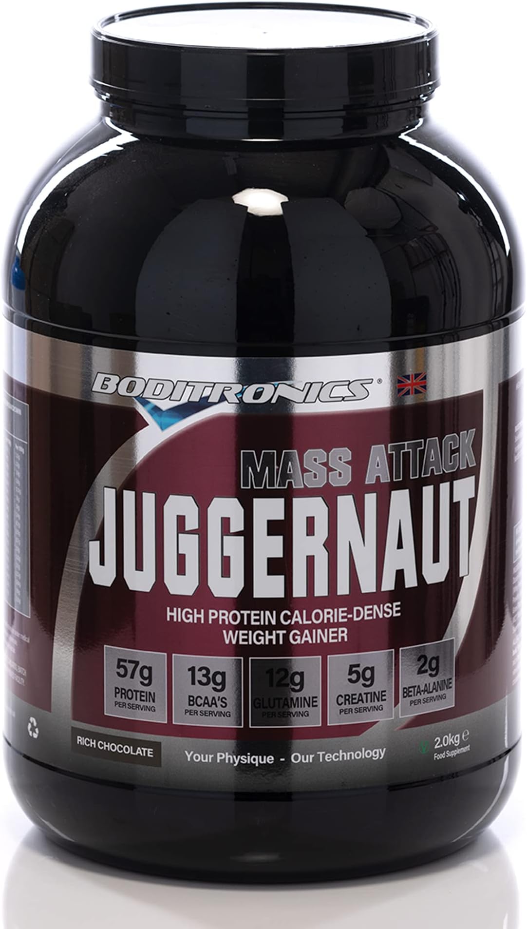 – Boditronics Mass Attack Juggernaut Powder for Weight Gainer Powder, All in One Muscle Mass Gainer, High Protein Powder for Men & Women, 5g Creatine, BCAA, Glutamine & Beta Alanine (Rich Chocolates)
