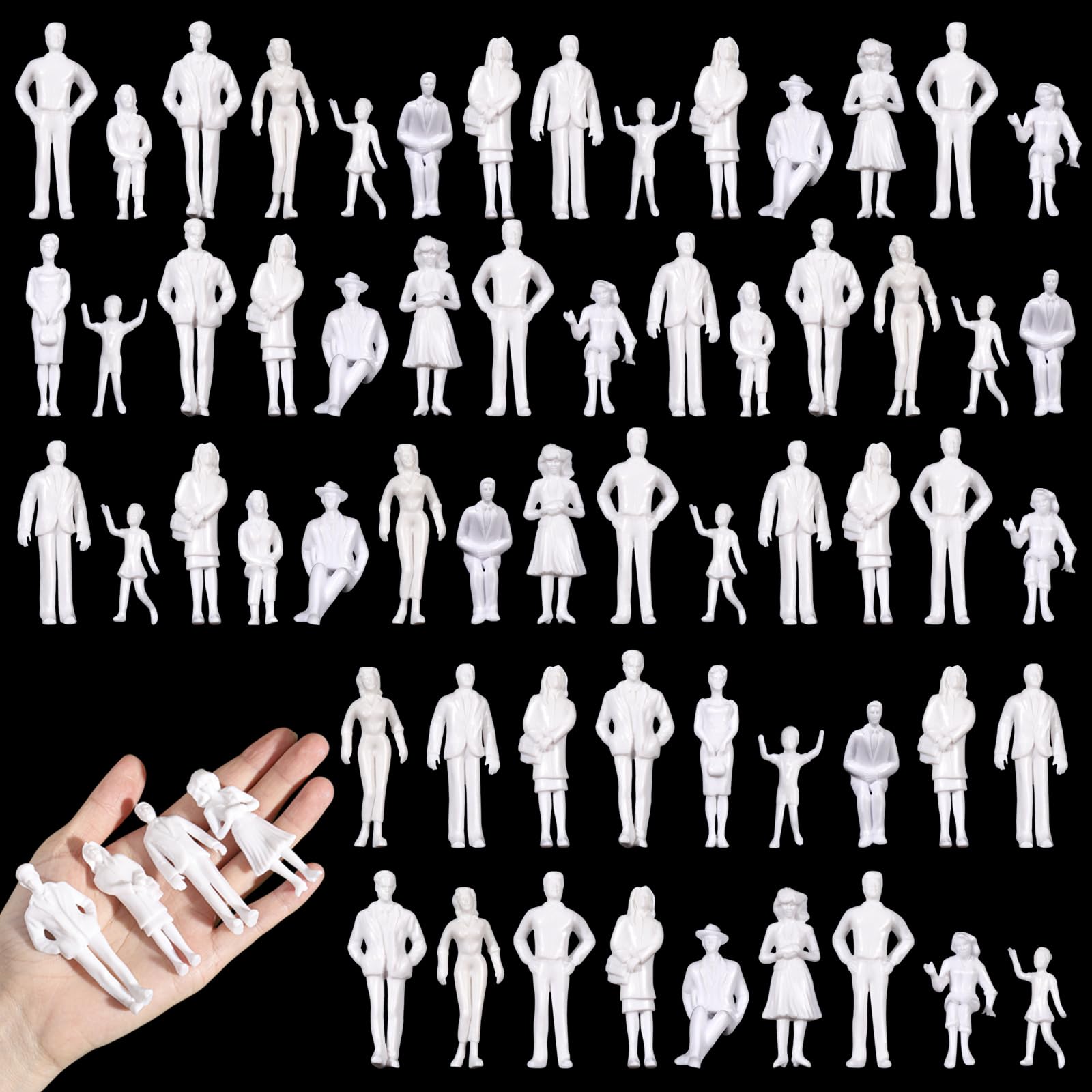 Namalu 80 Pcs 2.95 Inch 1: 25 Scale Mini People Figurines White Unpainted Standing & Sitting Miniature People for Tiny Model Diorama, Architectural Projects, Train Scenes — image 1