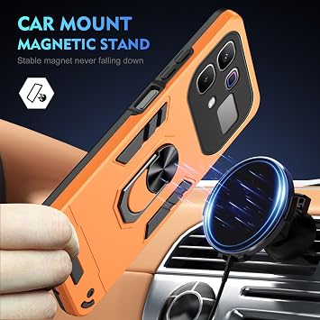 Compatible with Infinix Note 60 Pro Phone Case with Kickstand & Shockproof Military Grade Drop Proof Protection Rugged Protective Cover PC Matte Textured Sturdy Bumper Cases(Orange)