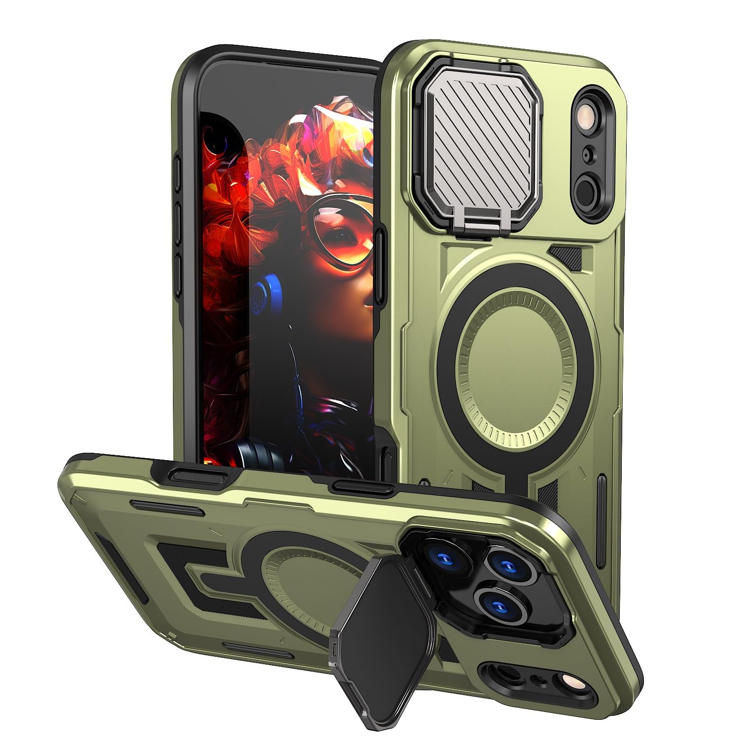 Generic etui kompatybilne z iPhone 17 Pro Max (kolor: oliwkowa) osłona obiektywu odporna na wstrząsy obudowa twarda tylna twarda silikonowa obudowa