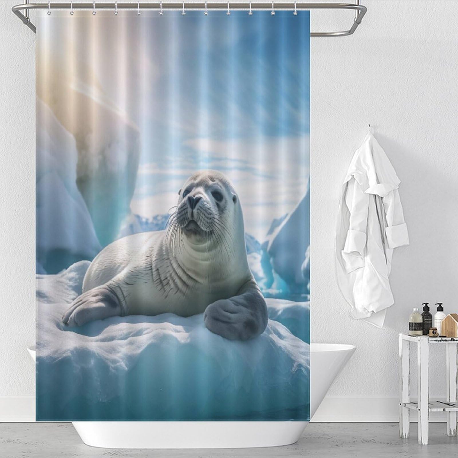 Rideau de douche imperméable en polyester lavable de 122x183 cm avec ses 12 crochets inclus