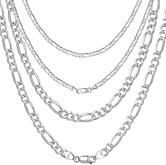 ChainsHouse Figaro Chain Sterling Silver Real 925 Italian Silver Chain for Men Women Non Tarnish Fine Jewelry 3mm/5mm Wide 36/46/51/55/61/66/71cm Hypoallergenic Figaro Necklace