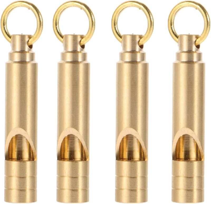 Silbatos de latón, paquete de 4, silbatos de supervivencia de emergencia, silbatos de seguridad fuertes para adultos, silbato de autodefensa para actividades al aire libre, señal de socorro, silbato de emergencia para senderismo, supervivencia